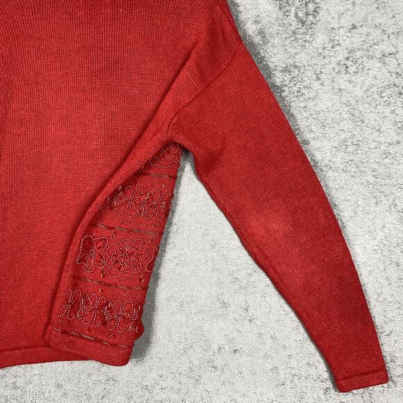 XXIst Cardigan Sweater Womens Small Red Beaded Floral Button Front Knit - Picture 9 of 16